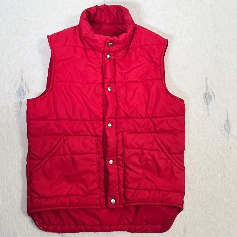 Vintage L.L. Bean Red Puffer Vest Made USA Freeport ME Snap‎ Front M